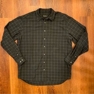 Eddie Bauer Dark Gray Cotton Button Up Flannel Mens Tall Large Long Sleeve